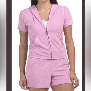 Juicy Couture Womens L Bling Terrycloth Tracksuit Hoodie Shorts Set